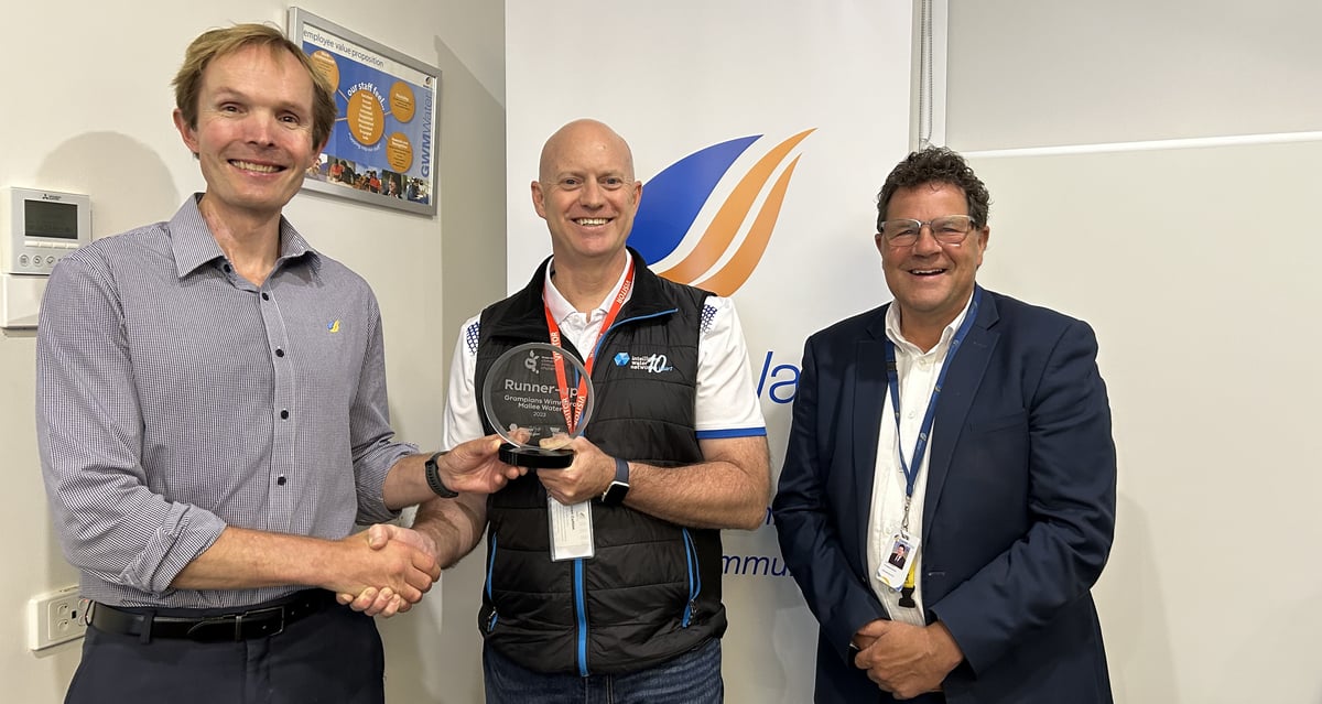 GWMWater visit photo with Grampians Wimmera Mallee Water visit  L-R Will Taylor, Jason Cotton, Mark Williams